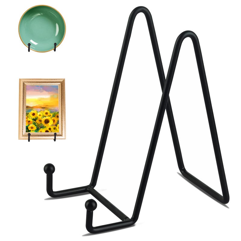 Decolore 3 Pack 6 Inch Black Metal Display Stands Plate Holder Display Stands for Picture, Decorative Plate, Book, Photo Easel, Artistic Work (3 Pack, 6 inch) - Image 1